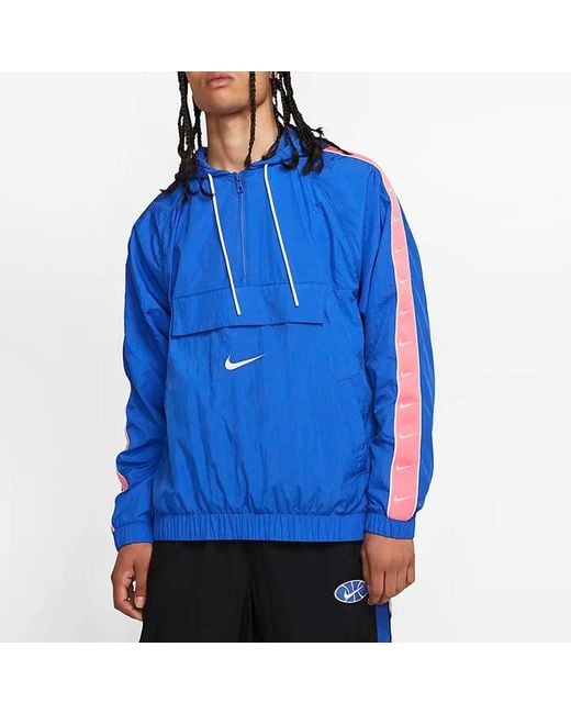 Nike Blue Sportswear Nsw Big Swoosh Back Large Half Zipper Sports Hooded Jacket for men