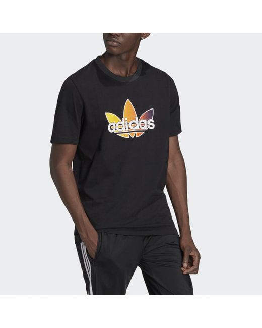 Adidas Black Originals Sprt Graphic Gradient Logo Logo Sports Round Neck Short Sleeve for men