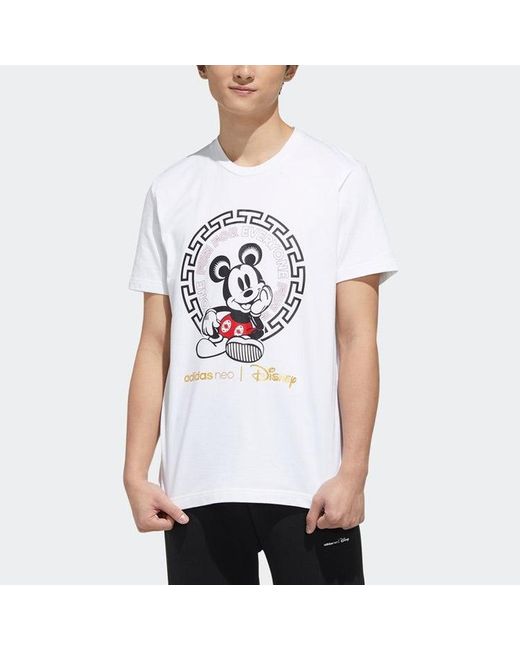 Adidas White Neo X Disney Crossover Mickey Mouse Printing Sports Round Neck Short Sleeve for men