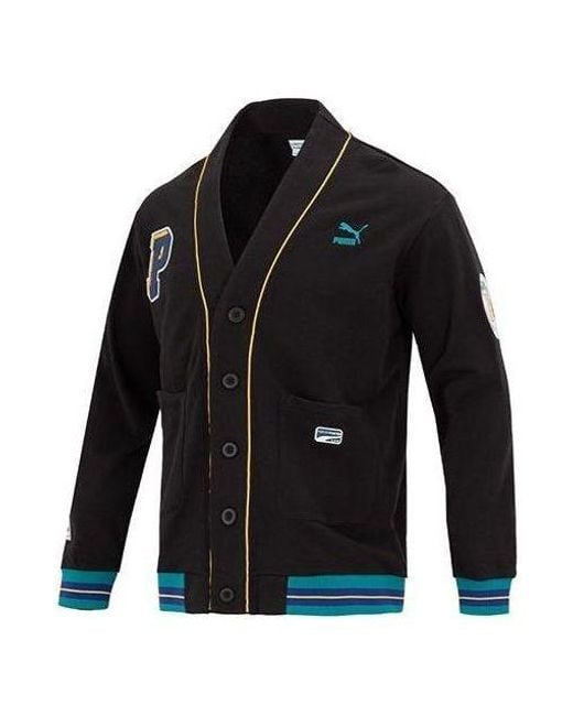 PUMA Black Team Badge V-Neck Jacket for men