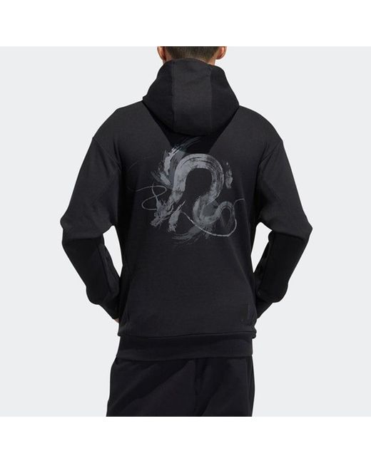 Adidas Black Wj Swt Hood Printing Sports Pullover for men