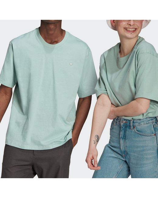 Adidas Green Originals Premium Tee Mini Logo Embroidered Sports Round Neck Short Sleeve Couple Style