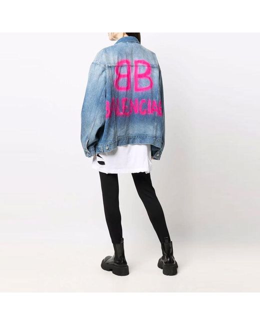 Balenciaga Blue Bb Sprayed Denim Jacket Large Fit 'Electric Fuchsia'
