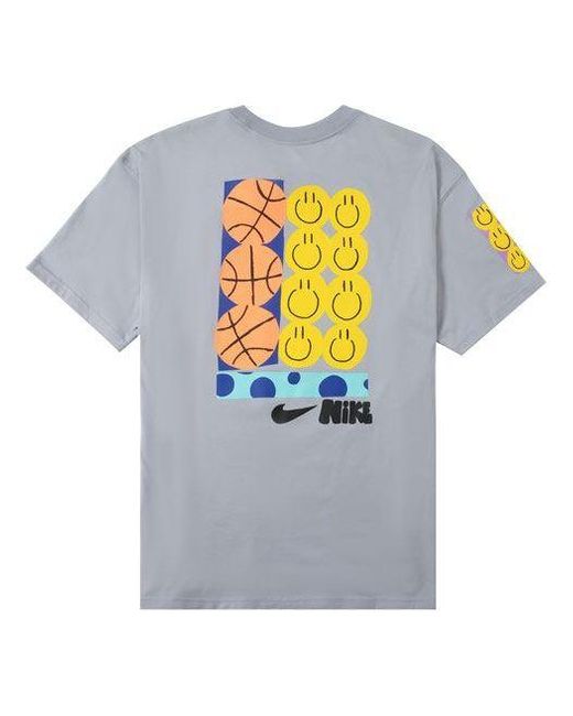 Nike Gray Smiling Face Basketball Pattern Printing Breathable Sports Short Sleeve Wolf T-Shirt for men