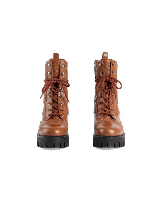 Gucci Brown (Wmns) Quilted Lace-Up Boots