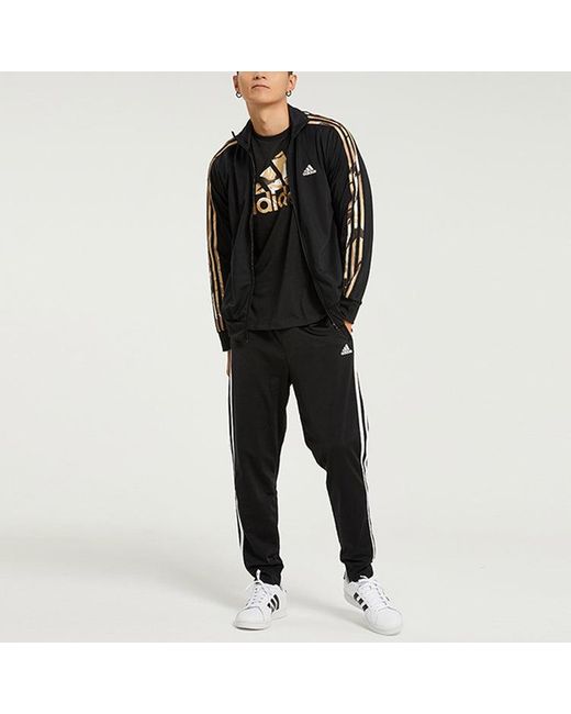 Adidas Black 3S Tt Tric Camouflage Stripe Sports Knit Stand Collar Jacket Autumn for men