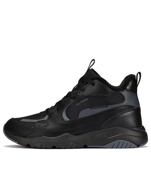 Li-ning Black Lifestyle High Top Shoes Velour' for men