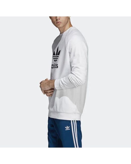 Adidas White Originals Trefoil Warm-Up Crew Sweatshirt for men