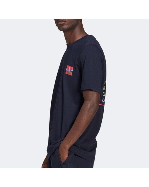 Adidas Blue Originals Solid Color Logo Round Neck Short Sleeve Legendary T-Shirt for men