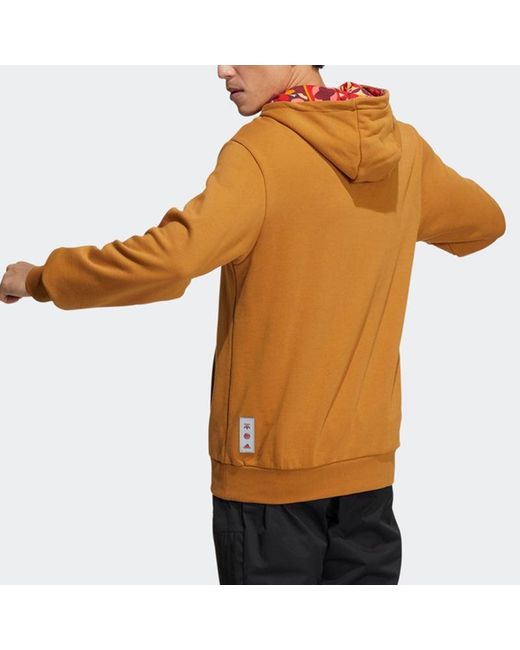 Adidas Brown Cny Gfx Hood Limited Embroidered Pattern Sports Pullover for men