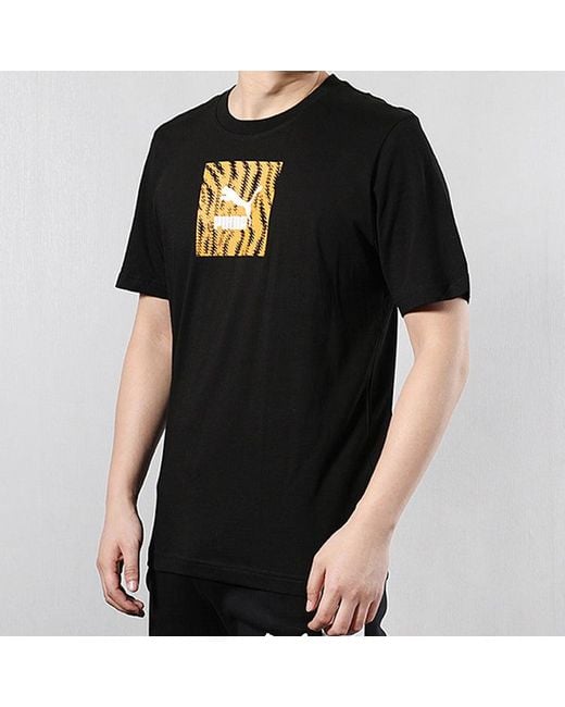 PUMA Black Leopard Print Pattern Casual Sports Breathable Short Sleeve for men