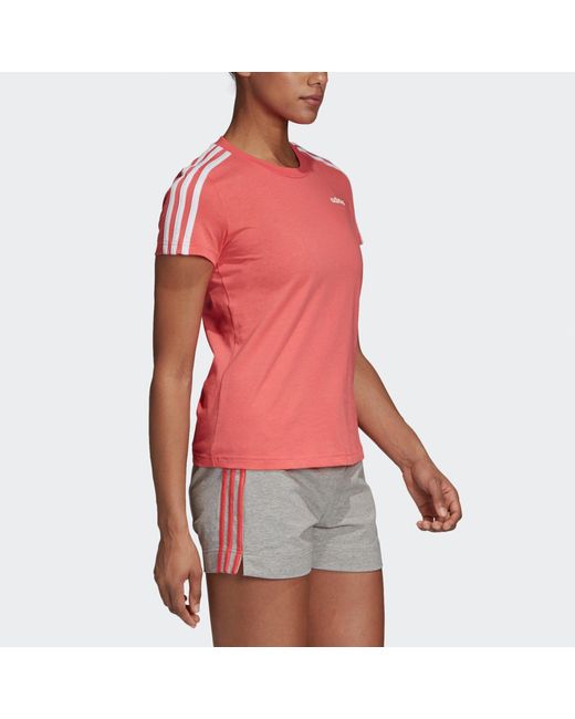 Adidas Pink (Wmns) Essentials 3-Stripes Slim T-Shirt