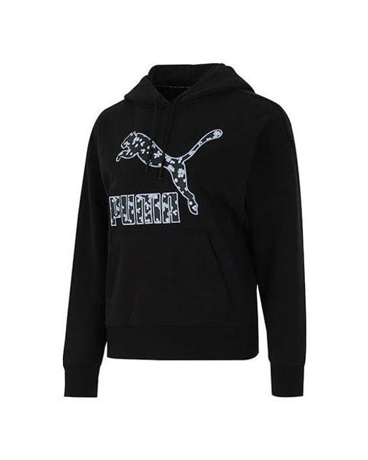 PUMA Black (Wmns) Logo Floral Graphic Hoodie