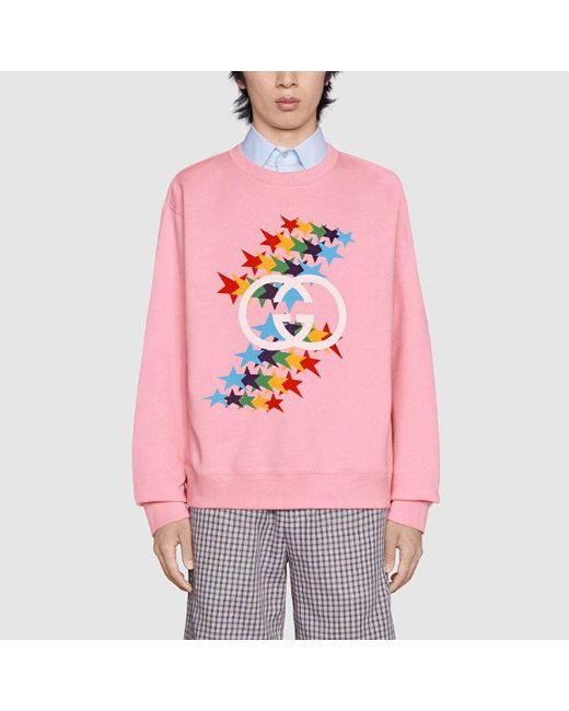 Gucci Pink Fw21 Stars Crewneck Sweatshirt for men