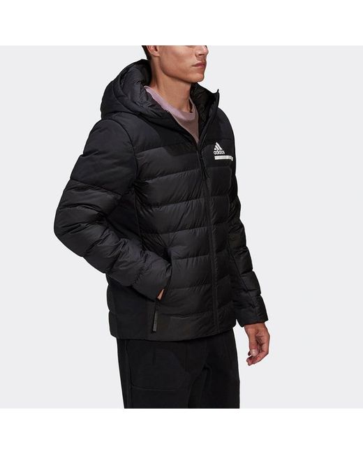 Adidas Blue Outdoor Sports Slim Fit Hooded Down Jacket for men