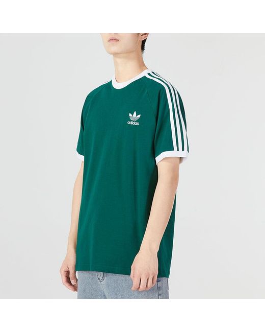Adidas Green Originals 3-Stripes Tee Casual Round Neck Loose Logo Stripe Short Sleeve for men