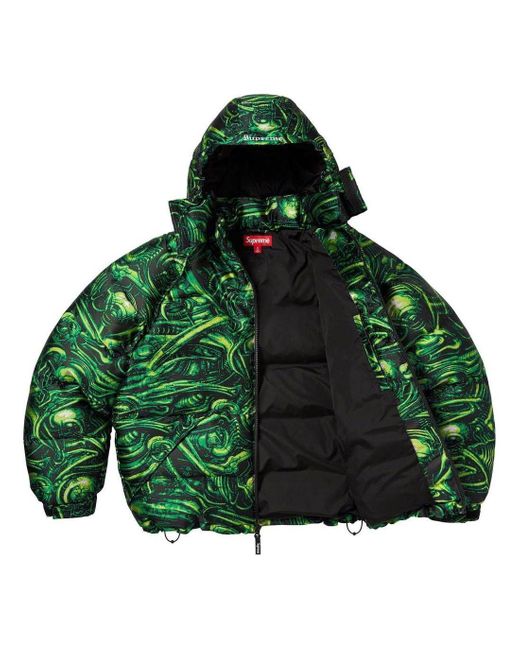 Supreme X H.R. Giger Jacquard Down Puffer Jacket in Green for Men