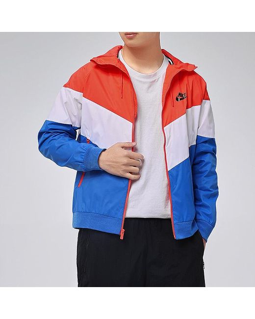 Nike Blue Woven Windproof Athleisure Casual Sports Hooded Jacket for men