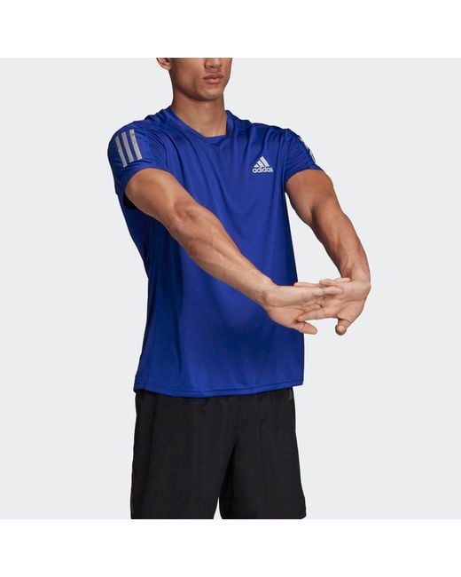 Adidas Blue Own The Run Tee Training Sports Reflective Stripe Short Sleeve for men