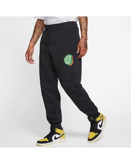 Nike Black Mj Sticker Sweatpants Casual Sports Fleece Lined Long Pants for men