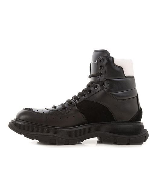 McQueen Black Leather Ankle Boots for men