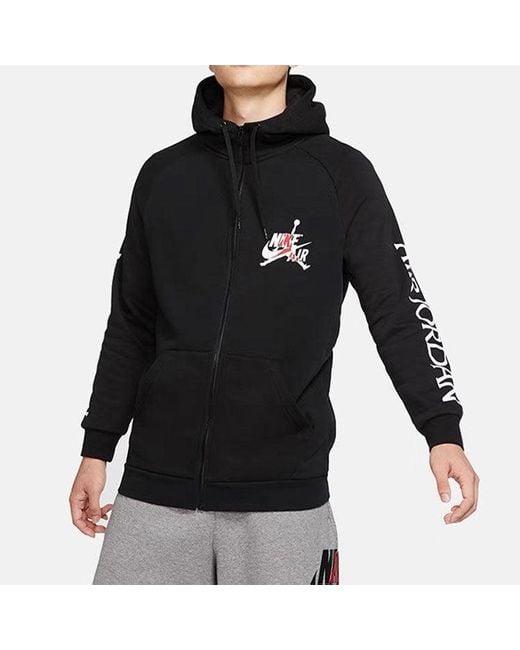 Nike Black Jumpman Classics Logo Casual Sports Breathable Hoodie Jacket for men