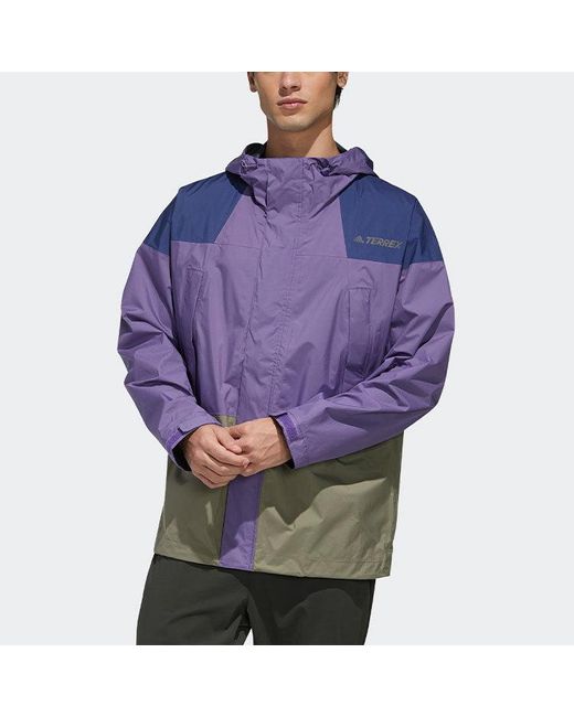 Adidas Purple Terrex Xplr Rain 2.5 J Outdoor Sports Waterproof Colorblock Hooded Jacket for men