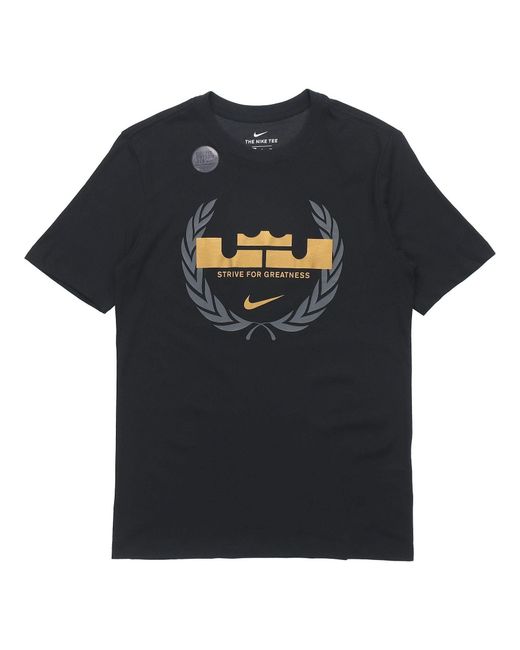 Nike Black Dri-Fit Lebron Logo Round Neck Quick Dry Basketball Sports Short Sleeve for men