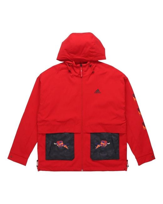 Adidas Red Cny Jkt New Year's Edition Casual Sports Hooded Jacket for men