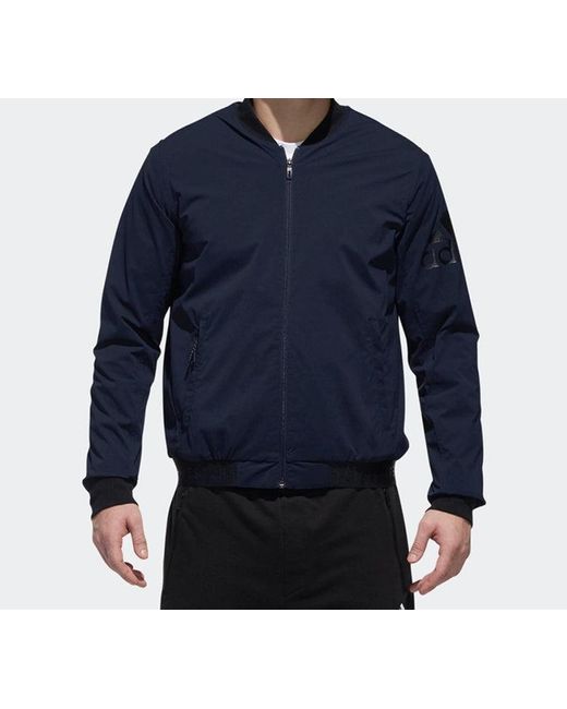 Adidas Blue Logo Printing Baseball Aviator Jacket for men