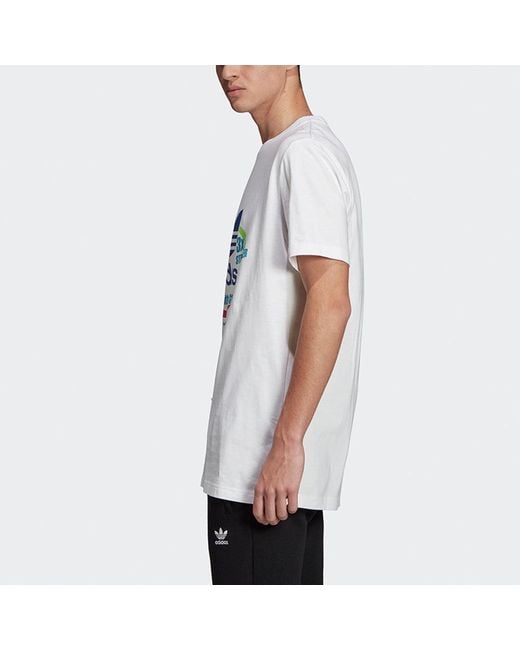 Adidas White Originals Sports Printing Logo Pattern Round Neck Short Sleeve for men