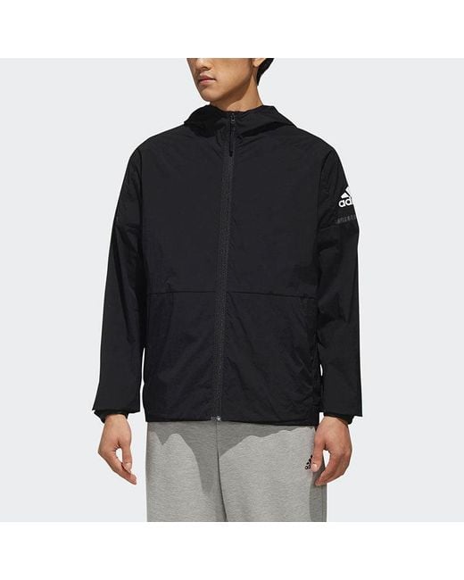 Adidas Blue Wb Light Woven Windproof Hooded Logo Jacket for men