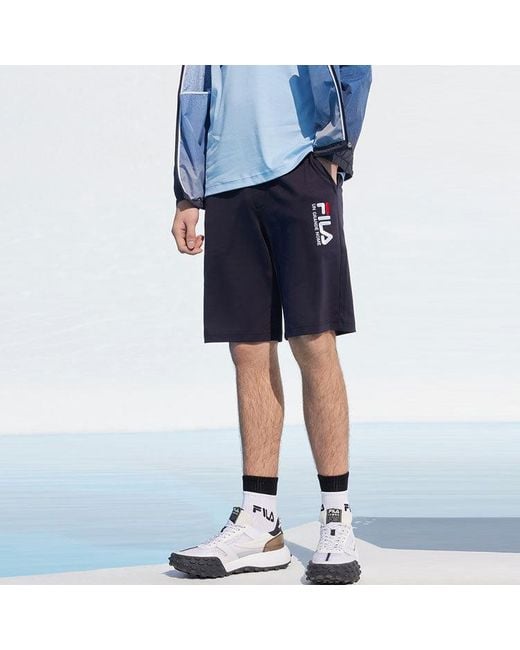 Fila Blue Logo Embroidered Casual Knit Shorts for men