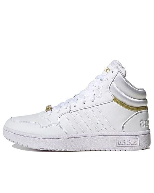 Adidas White (Wmns) Hoops 3.0 Mid Classic Shoes Metallic'