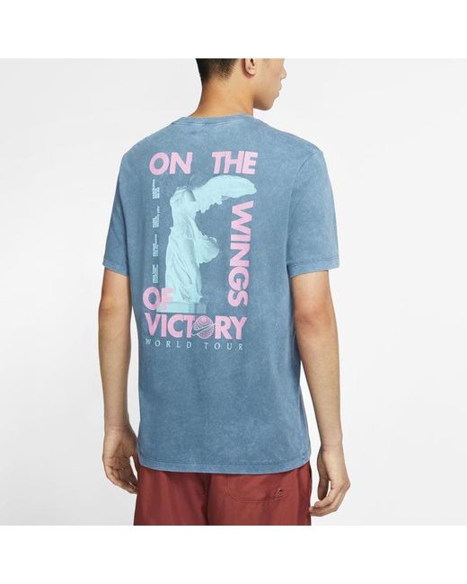 Nike Blue Sportswear World Tour Casual Sports Round Neck Pullover Short Sleeve for men