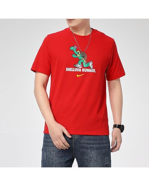 Nike Red Dri-Fit Tortoise Printing Quick Dry Sports Round Neck Short Sleeve Large for men