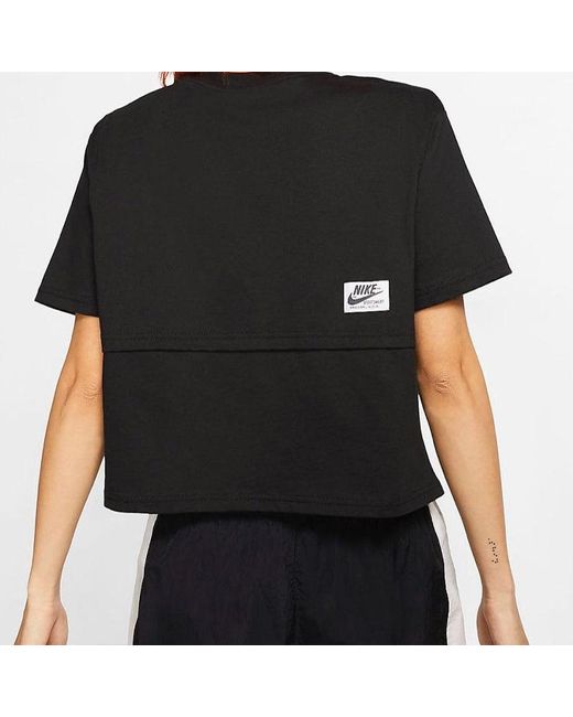 Nike Black (Wmns) Logo Splicing Short Sleeve Asia Edition