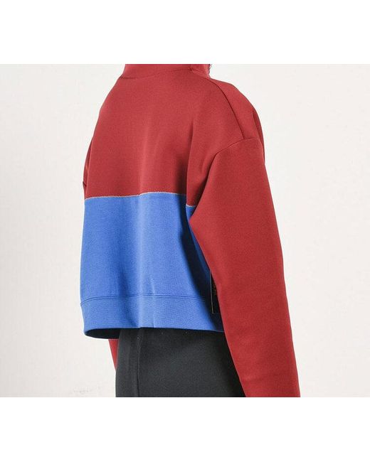 Nike Red (Wmns) Pro Get Fit Dri-Fit Knit Colorblock Splicing Half Zipper Stand Collar Pullover