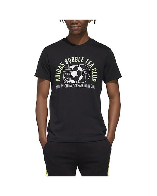 Adidas Black Neo Fav Jul Tee2 Printing Sports Round Neck Short Sleeve for men