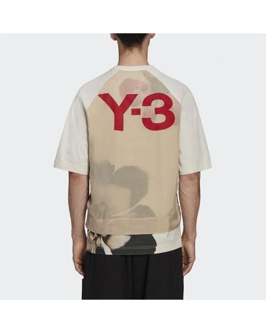 Adidas White Y-3 Ss21 Rear Logo Printing Round Neck Short Sleeve Creamy T-Shirt for men