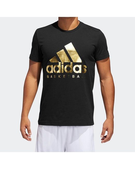Adidas Black Basketball Sports Alphabet Round Neck Short Sleeve for men