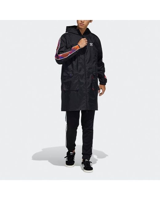 Adidas Red Originals Cny Parka Casual Hooded Sports Reversible Mid-Length Trench Coat Jacket for men