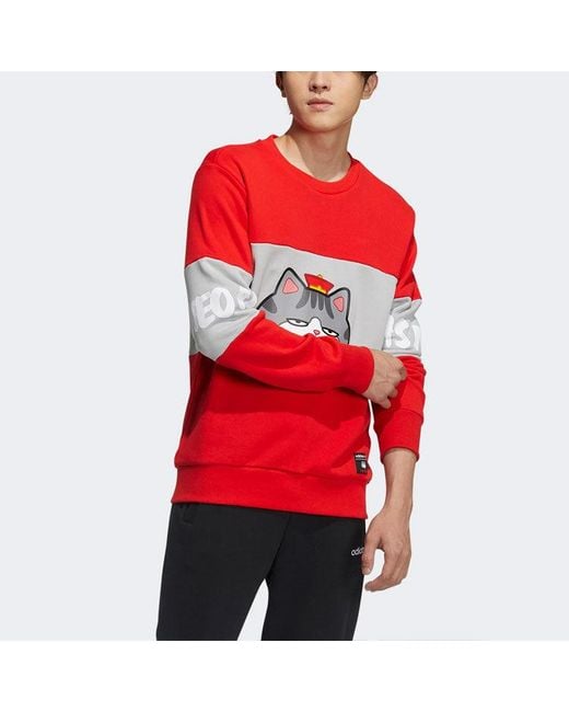 Adidas Red Neo X Crossover M Cny Ww Swt Printing Sports Pullover New Year's Edition Round Neck for men
