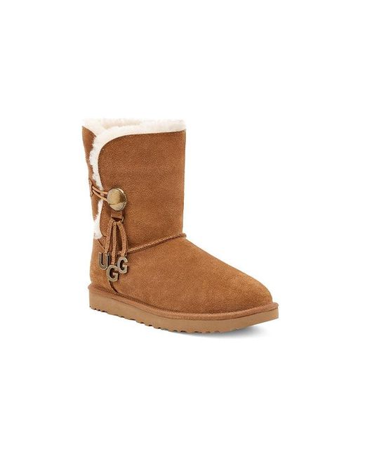 Ugg Brown (Wmns) Bailey Button Charm Metallic Alphabet Version Fleece Lined
