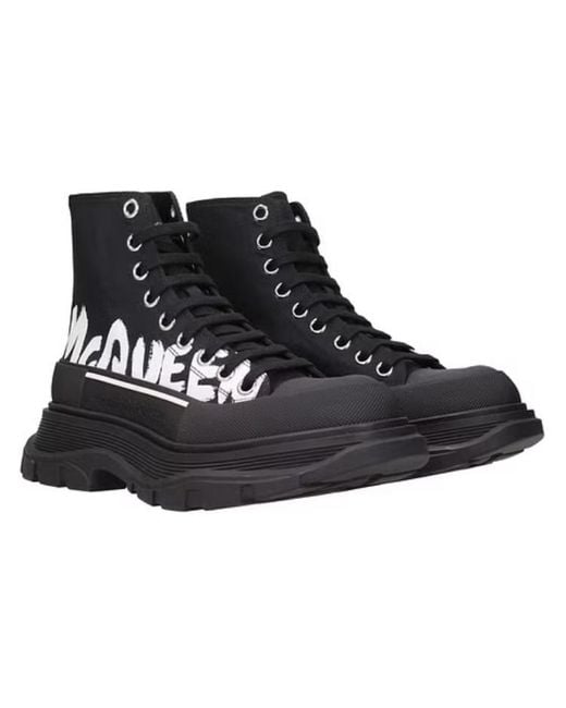 McQueen Black (Wmns) Tread Slick Graffiti Logo Boots