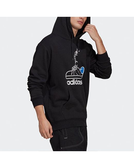 Adidas Black Originals Worm Casual Sports Hooded Printing Pullover for men