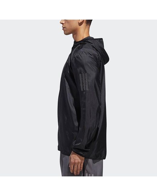 Adidas Black Own The Run Jkt Running Athleisure Casual Sports Hooded Zipper Jacket for men