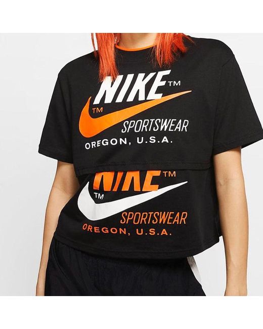 Nike Black (Wmns) Logo Splicing Short Sleeve Asia Edition