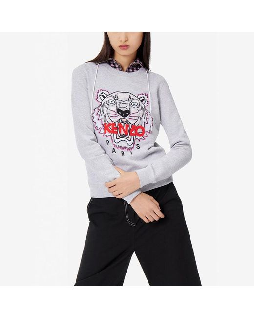 KENZO Gray (Wmns) Ss21 Tiger Head Embroidery Round-Neck Swea