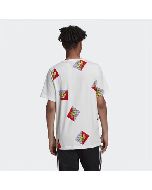 Adidas White Originals Allover Print Diagonal Graphic T-Shirt for men